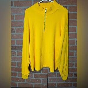 Cotton Citizen Sunny Yellow Waffle Knit 3/4 Zip Top Size M